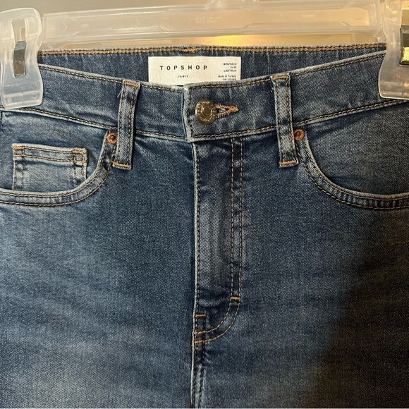 TOPSHOP Size 26 (Size 2) Jamie Blue Medium Wash Chewed Hem Skinny Ankle Jeans - Picture 8 of 8